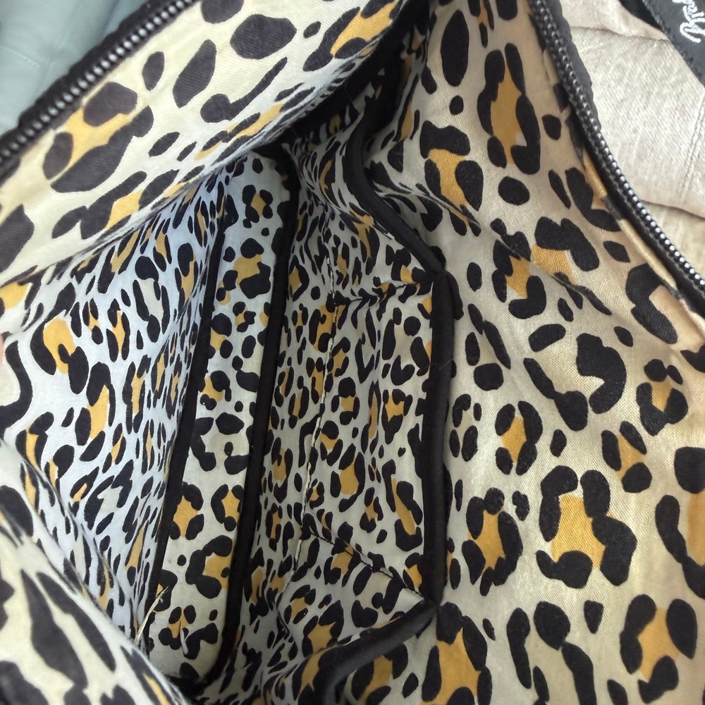 Vera Bradley Black Quilted Microfiber Hipster Crossbody Bag Leopard Lining - Picture 5 of 8